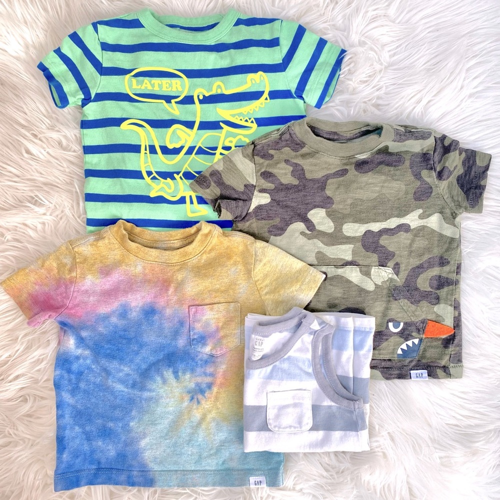 Gap Baby Boy T-Shirt Bundle Lot of 4 Size 18M Camo Tie Dye Stripe Summer